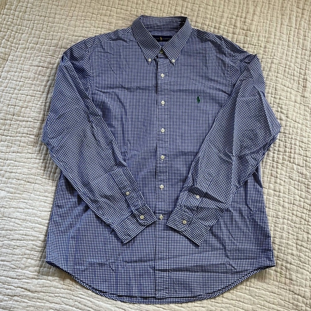 Polo Ralph Lauren L/S Oxford Button Front Shirt Mens XL Blue Gingham